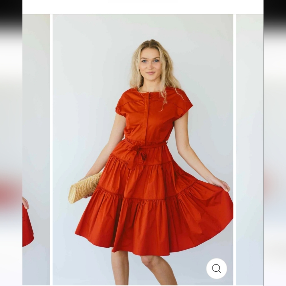 Love BINETTI Chic Rust Midi Dress, 100 Cotton